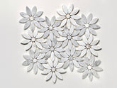 Carrara and Thassos Daisy Flower Marble Mosaic - Polished Stone Accent for Kitchen, Bathroom & Fireplace (1 Sheet)